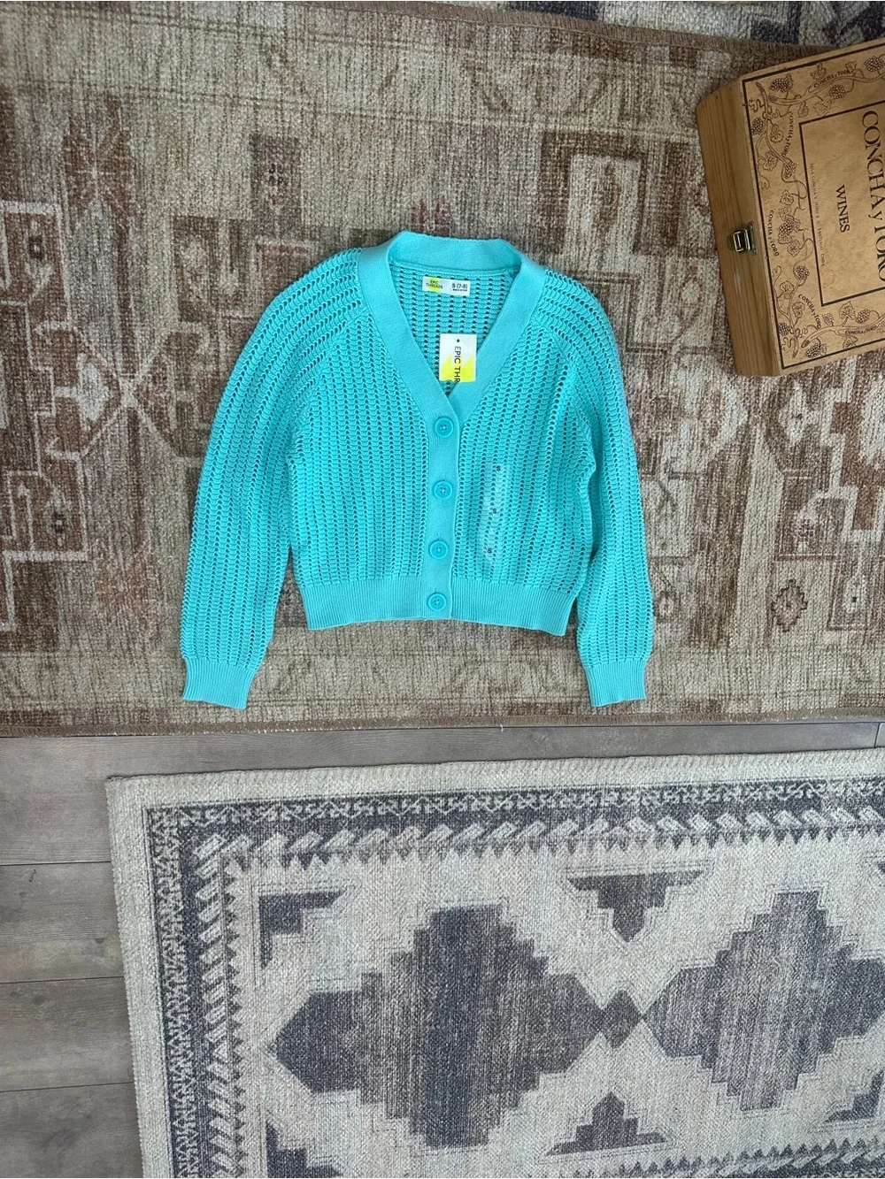 New Epic Threads Girls Cardigan Macys Exclusive V Neck Turquoise Button Sm 7/8